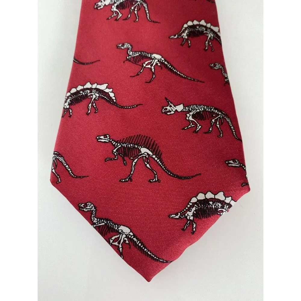 Vintage Anatomical Chart Co Tie Dinosaur Skeletons Red‎ Classic Novelty College